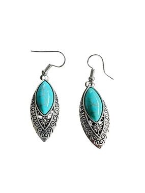 Boho Native American Inspired Silver and Turquoise Ornate Drop Earrings